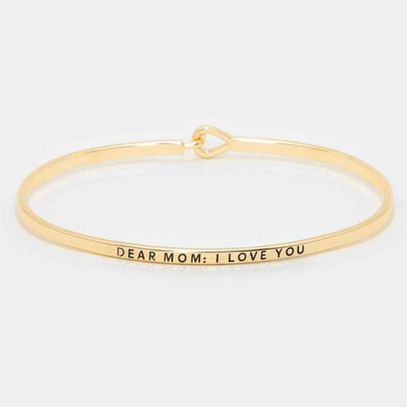 Message Bracelet Thin Hook Bangle DEAR MOM I LOVE YOU Inspirational GOLD - Picture 1 of 2